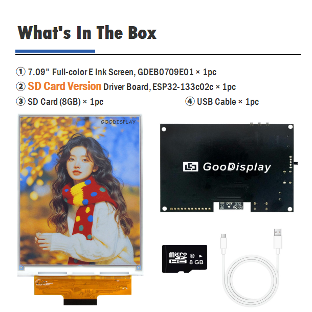 7.09 Inch Six Color E Ink Spectra 6 E-Paper Display 1600×1200 SPI Si TFT Low Power EPD Module for Digital Photo Frame Art Display, GDEB0709E01