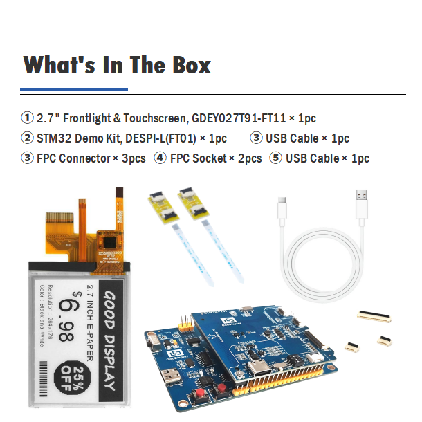 24PIN E-Paper Adapter Board Front Light, Touch, SD Card SPI Raspberry Pi & DESPI-M02L Compatible, STM32-FT01