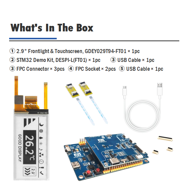 24PIN E-Paper Adapter Board Front Light, Touch, SD Card SPI Raspberry Pi & DESPI-M02L Compatible, STM32-FT01