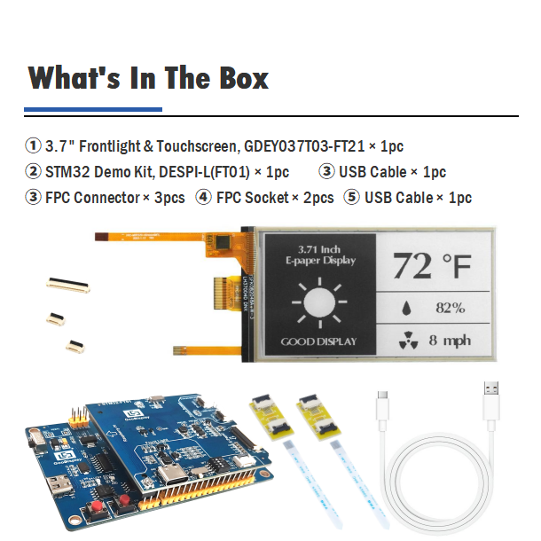 24PIN E-Paper Adapter Board Front Light, Touch, SD Card SPI Raspberry Pi & DESPI-M02L Compatible, STM32-FT01