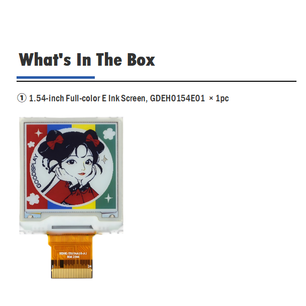 1.54 Inch 6-Color E-Ink Display Module 220PPI Ultra Low Power E6 Electronic Ink Screen, GDEH0154E01