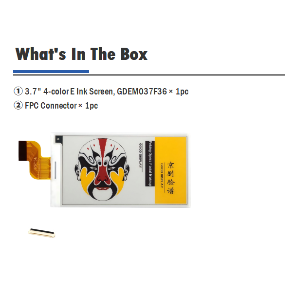 3.7" 4-Color E-Paper 130 PPI E-Ink Display 416×240 JD79663CA 12s Fast Refresh, GDEM037F36