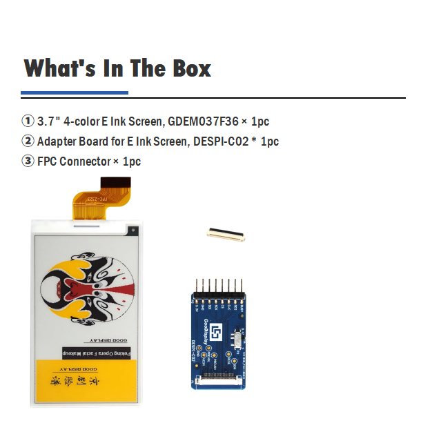 3.7" 4-Color E-Paper 130 PPI E-Ink Display 416×240 JD79663CA 12s Fast Refresh, GDEM037F36