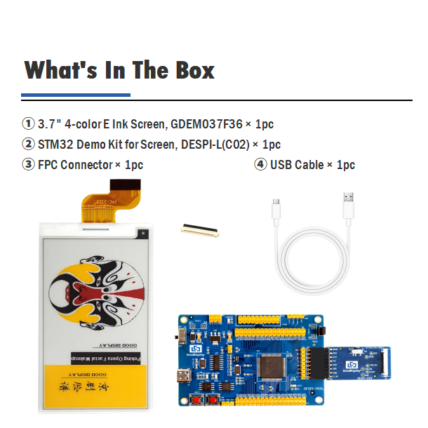 3.7" 4-Color E-Paper 130 PPI E-Ink Display 416×240 JD79663CA 12s Fast Refresh, GDEM037F36