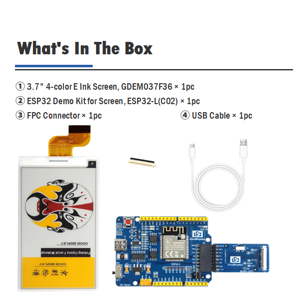 3.7" 4-Color E-Paper 130 PPI E-Ink Display 416×240 JD79663CA 12s Fast Refresh, GDEM037F36