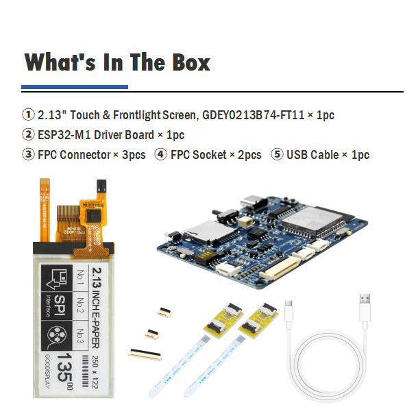 2.13" Touchscreen and Front-light E-Paper HAT Capacitive Touch E-Ink Module, GDEY0213B74-FT11