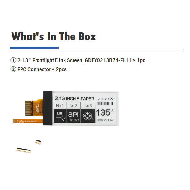 2.13" E paper Display Front Light E Ink Screen for Raspberry Pi SSD1680Z Backlit Electronic Paper Screen, GDEY0213B74-FL11