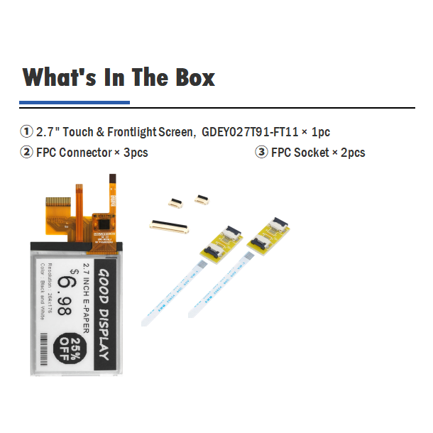 E-Ink Paper Front-Light Touch 2.7" e-Paper Display for Raspberry Pi Eink Display Module HAT Starter Kit, GDEY027T91-FT11