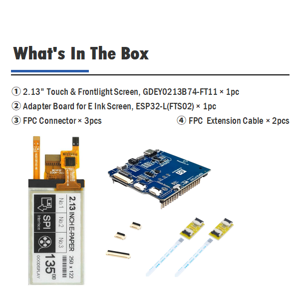 2.13" Touchscreen and Front-light E-Paper HAT Capacitive Touch E-Ink Module, GDEY0213B74-FT11