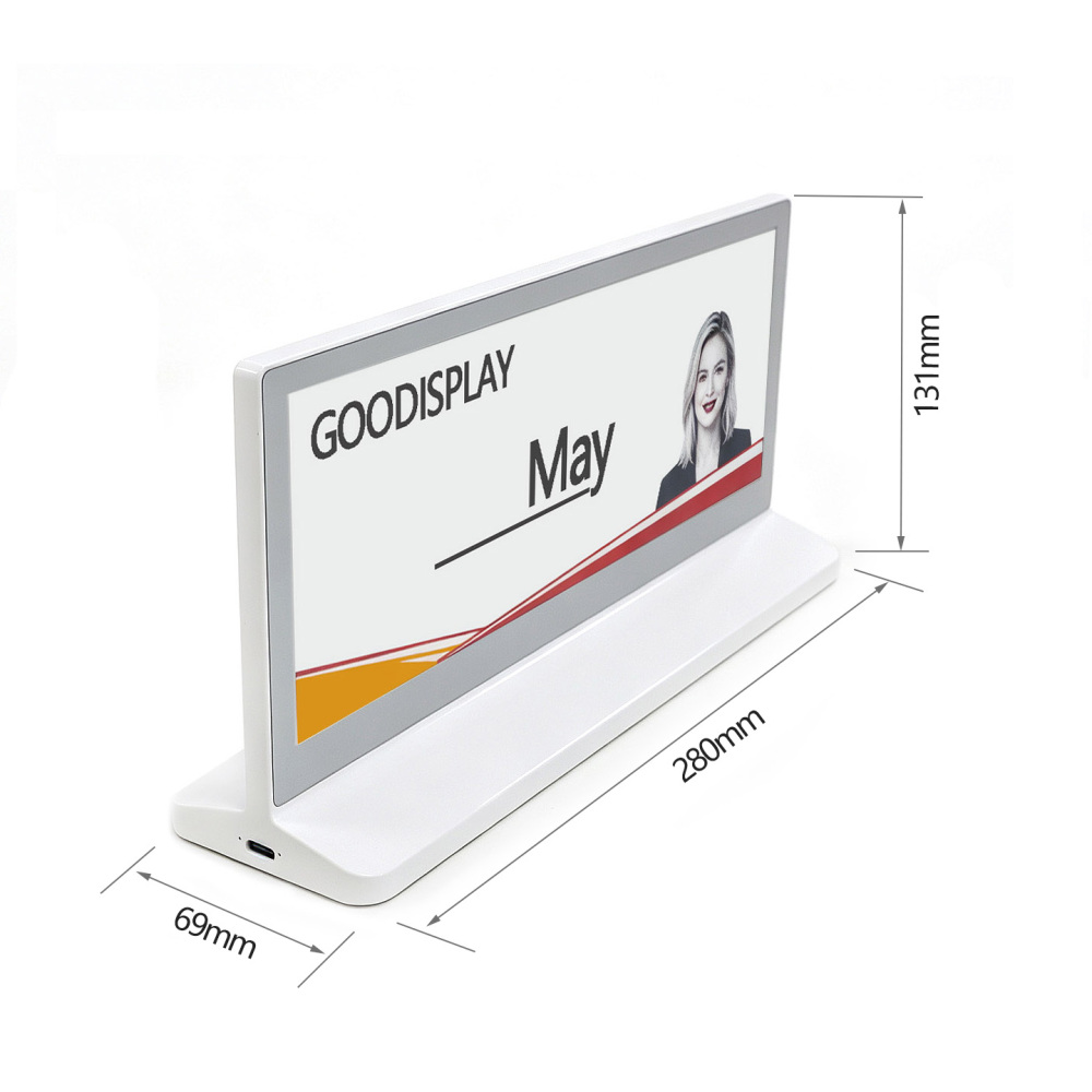 10.85" 4-Color Solar E Ink Conference Nameplate Dual-Side Bluetooth 5.0 E-Paper Desk Display with Open API & OTA Update, DM1085FVB2U