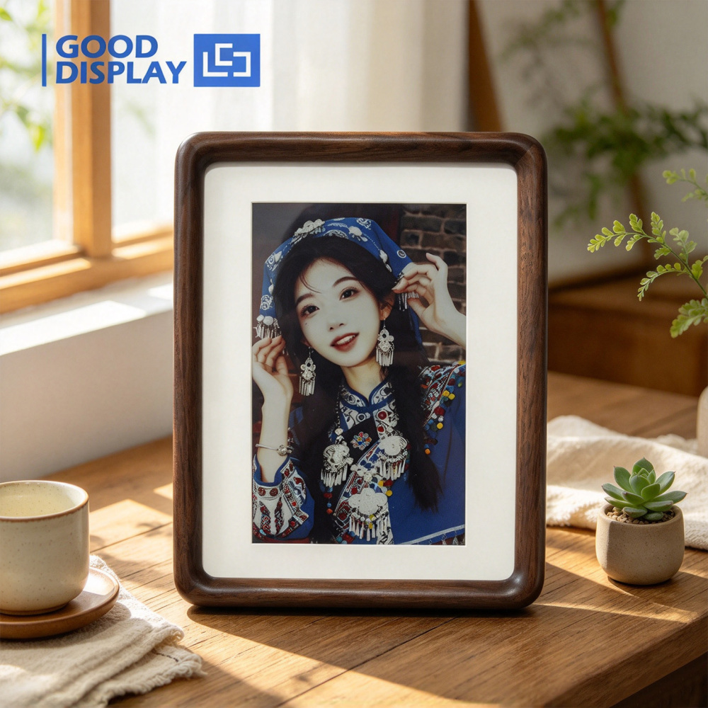 7.3-inch Color E-Paper Frame Solid Wood Design Ultra-Long Standby 800x480 E Ink Spectra™ 6, GDP073EW1
