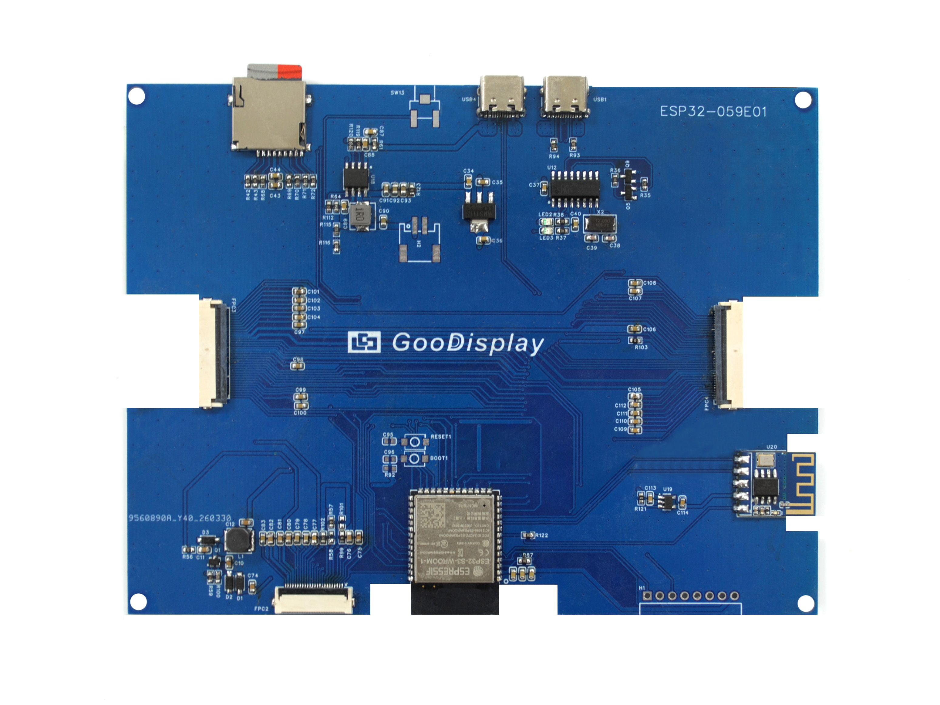 ESP32-059E01V3A 5.9 inch Spectra 6 E-Paper development board with dual FPC socket, MicroSD slot and Type-C power