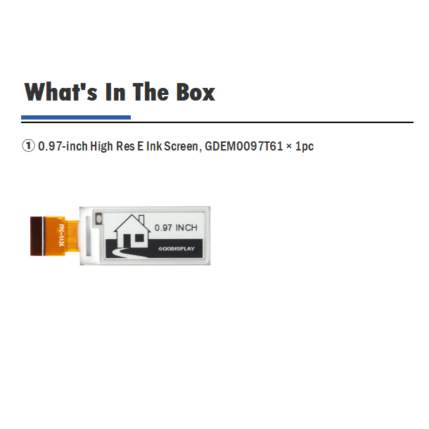 Ultra Compact 0.97-Inch E Ink Screen Lightning-Fast 0.26s Partial Refresh 18PIN GDEM0097T61