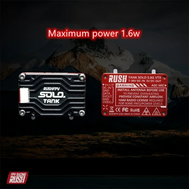 RUSH TANK MAX SOLO 1.6W 5.8G 48CH  VTX 800mw FPV Transmitter PitMode  Adjustable VTX 2-6S Microphone for FPV Long Range Drone