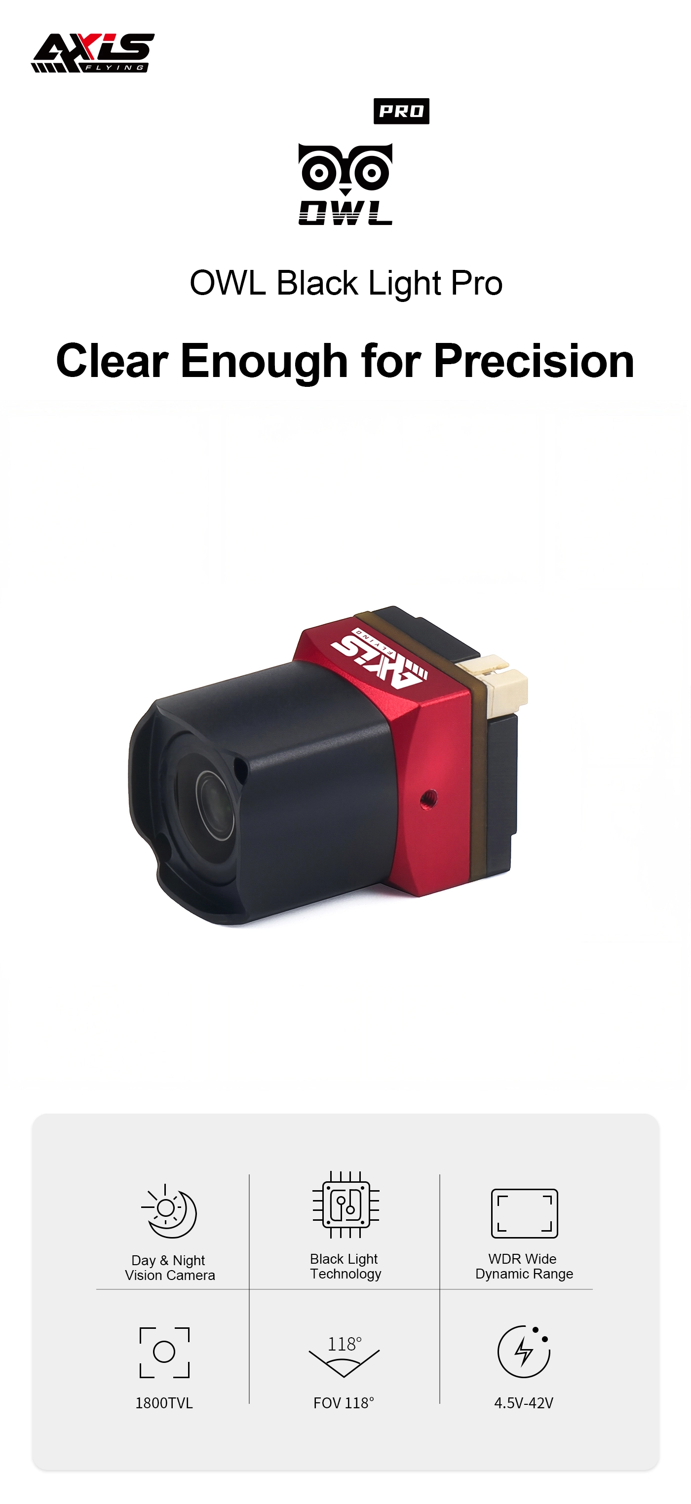 Axisflying OWL Pro Blacklight FPV Camera 6 quality,q 100
