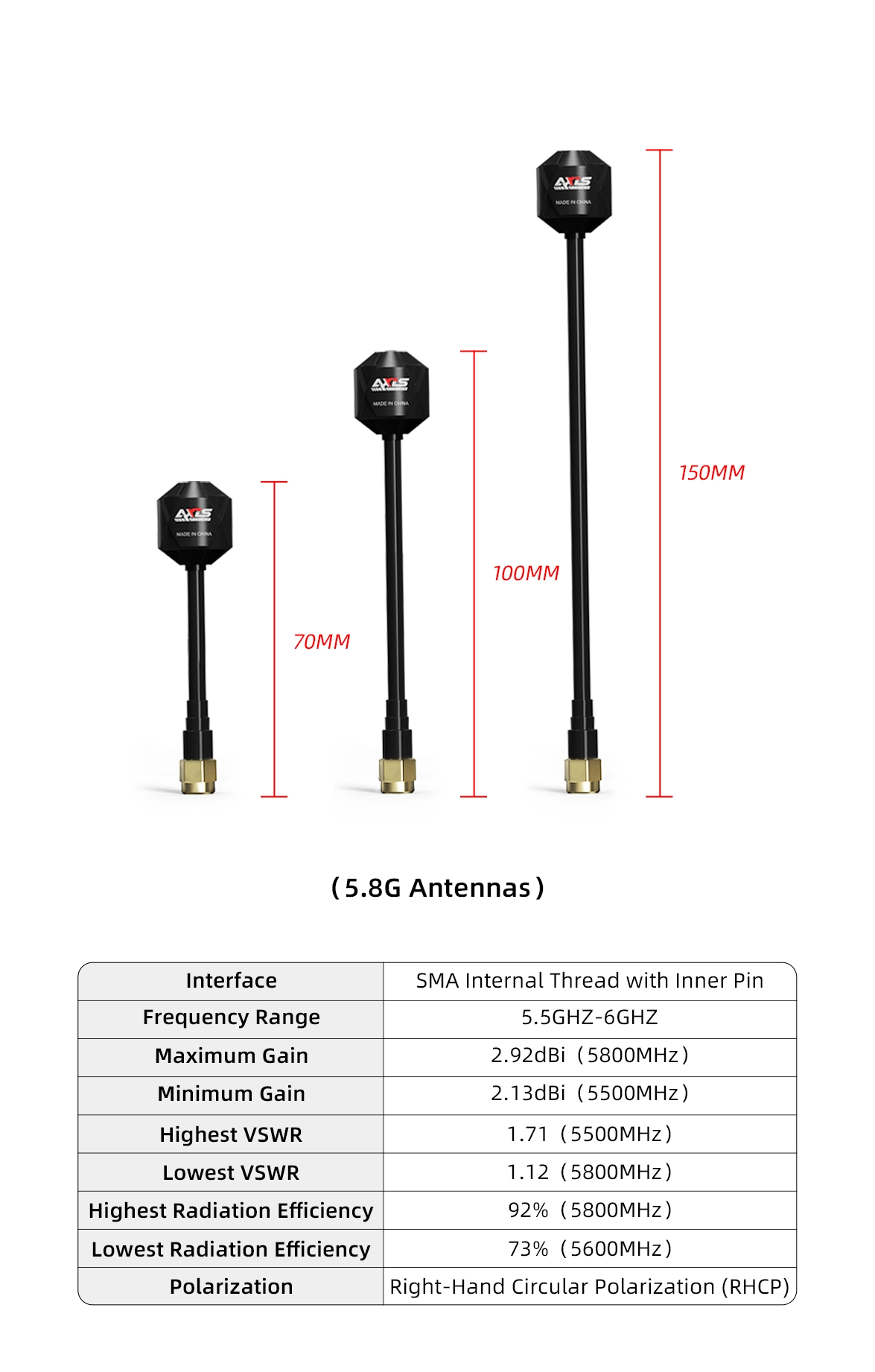 Axisflying RHCP 5.8GHz SMA Antenna – 70mm 4 quality,q 100