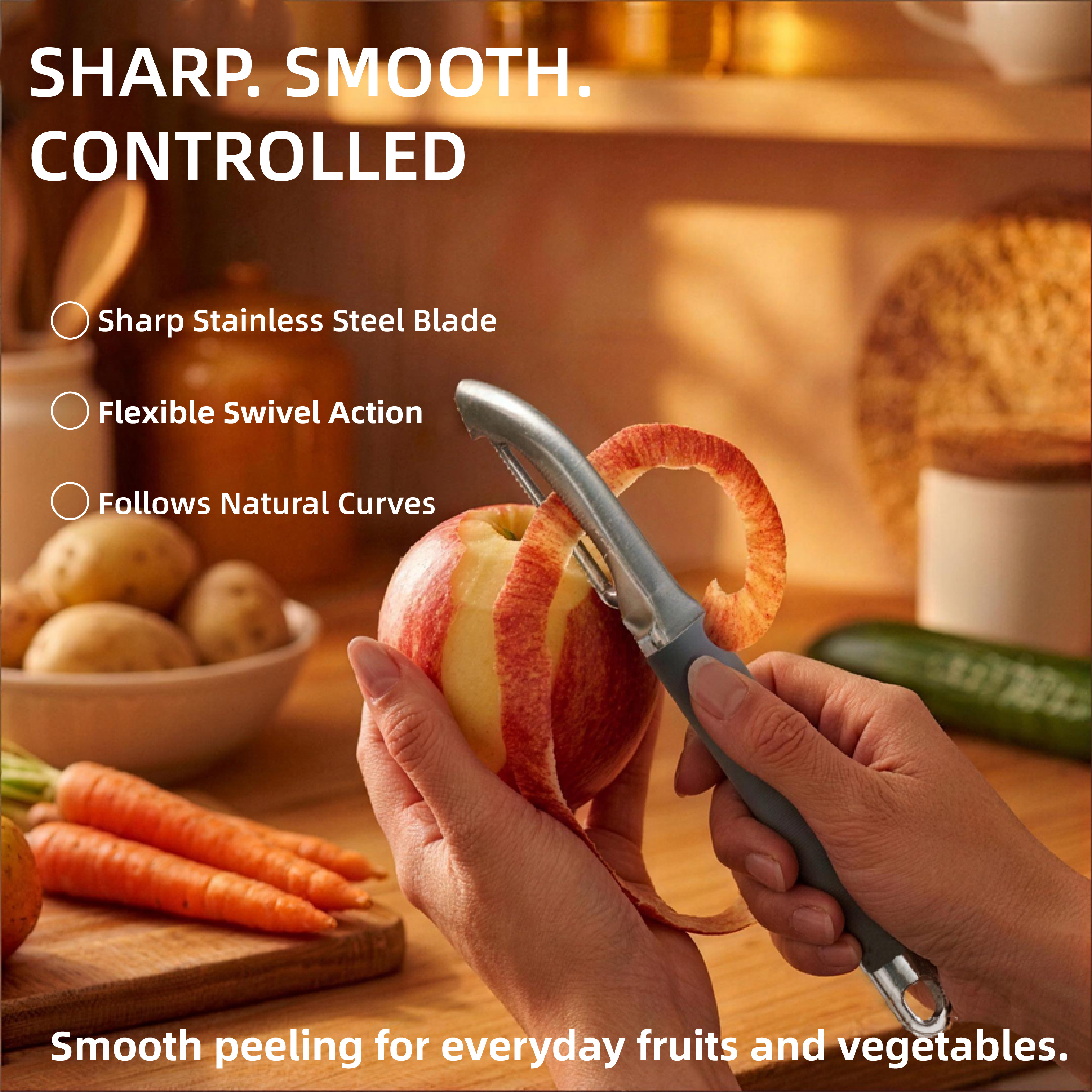 8.5-Inch Heavy Duty Zinc Alloy Potato Peeler with Sharp Stainless Steel Swivel Blade & Soft Silicone Grip, Kitchen Peeler for Fruits and Vegetables, Gray