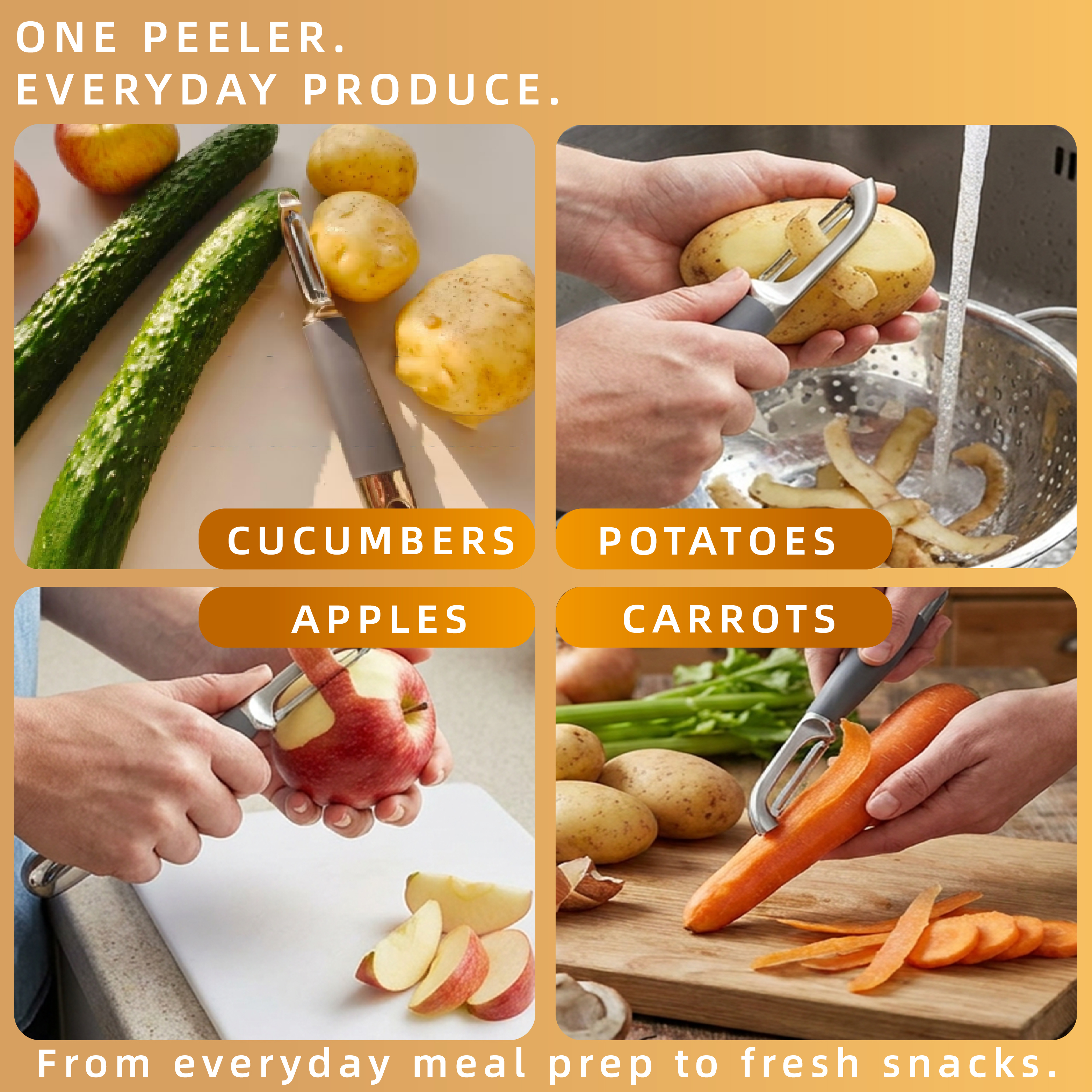 8.5-Inch Heavy Duty Zinc Alloy Potato Peeler with Sharp Stainless Steel Swivel Blade & Soft Silicone Grip, Kitchen Peeler for Fruits and Vegetables, Gray