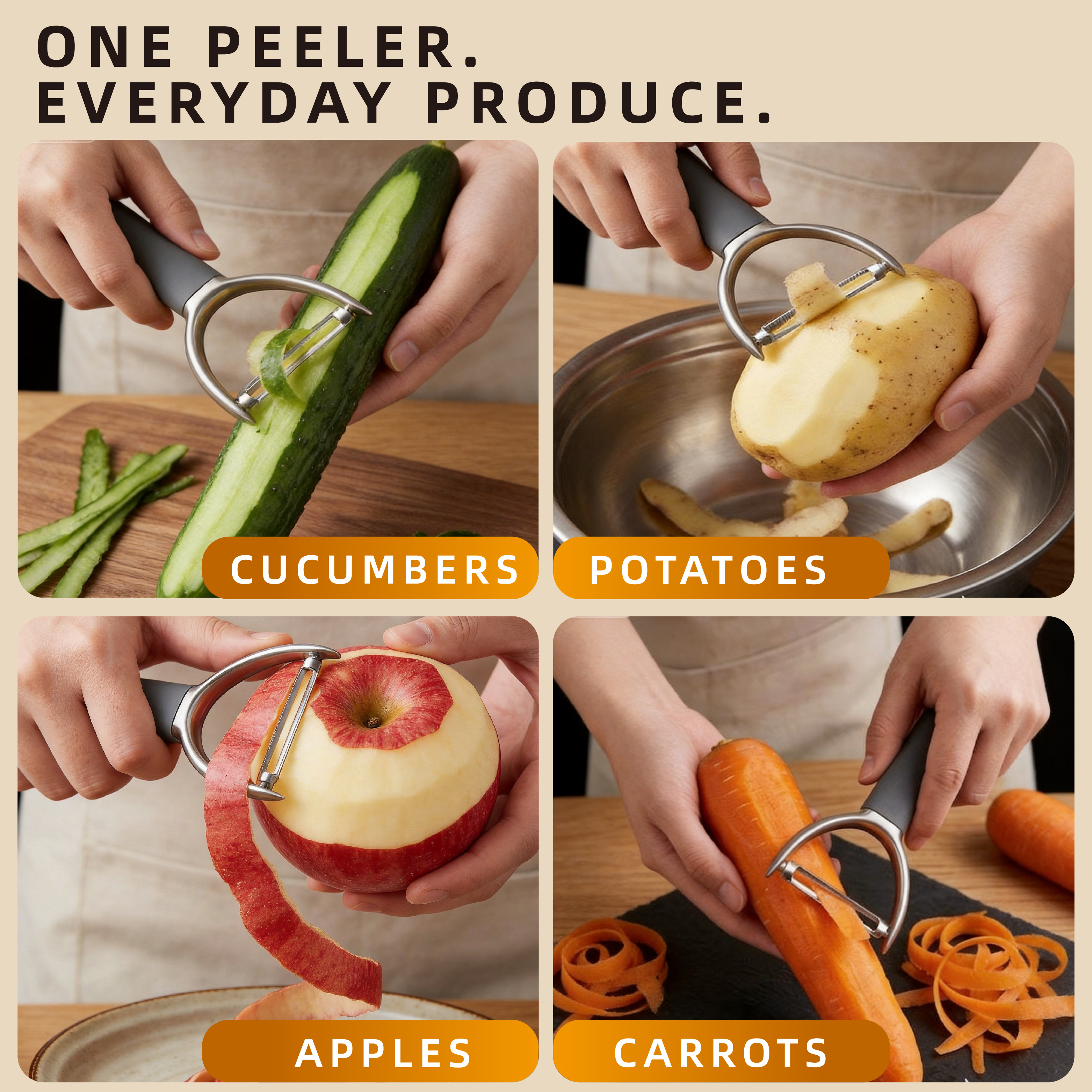 Wide Y-Shaped Potato Peeler for Fruits and Vegetables,Dual-Edge Stainless Steel Blade with Zinc Alloy Frame & Soft Silicone Grip,Gray