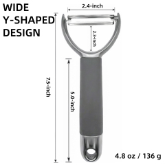 Wide Y-Shaped Potato Peeler for Fruits and Vegetables,Dual-Edge Stainless Steel Blade with Zinc Alloy Frame & Soft Silicone Grip,Gray