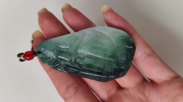 Unique Certificated Type A Untreated Dark Green And Light Green Watery Burmese Jadeite Hand Carved Oval Pendant,DIY Jewelry Supplies