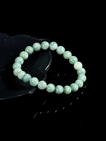 Natural Type A Untreated Icy Watery Bean Green Burmese Jadeite Hand Carved Round Beads Bracelet,Ball Beads Bracelet,DIY Jewelry Supplies