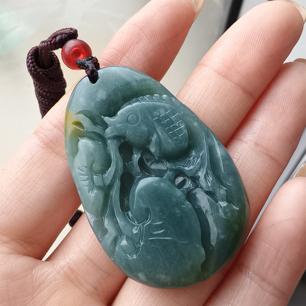 Unique Certificated Type A Untreated Blue Yellow Watery Guatemalan Jadeite Oval Pendant With Fish And Lotus Leaf Carved,Amulet Pendant,DIY Jewelry Supplies