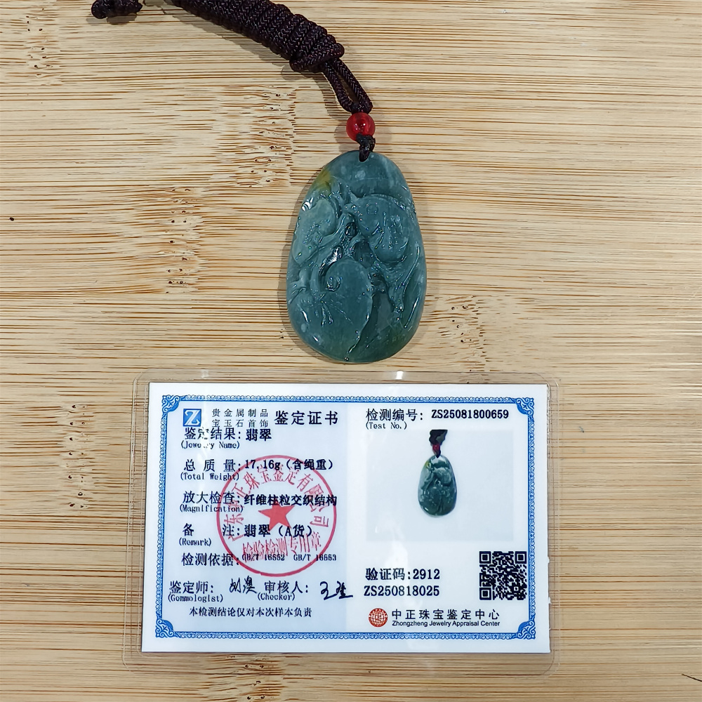 Unique Certificated Type A Untreated Blue Yellow Watery Guatemalan Jadeite Oval Pendant With Fish And Lotus Leaf Carved,Amulet Pendant,DIY Jewelry Supplies