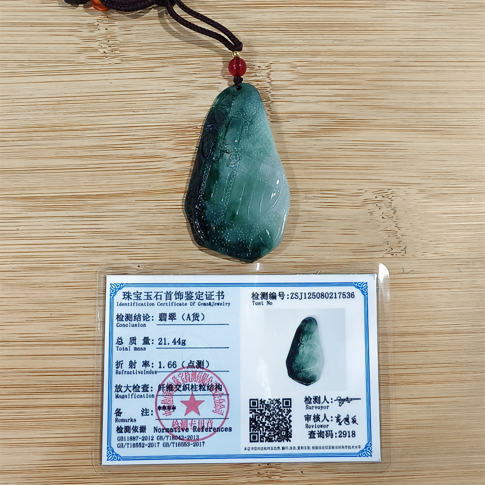 Unique Certificated Type A Untreated Dark Green And Light Green Watery Burmese Jadeite Hand Carved Oval Pendant,DIY Jewelry Supplies