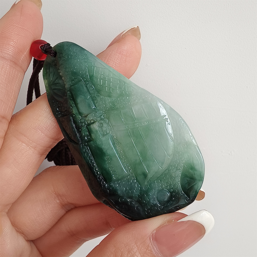 Unique Certificated Type A Untreated Dark Green And Light Green Watery Burmese Jadeite Hand Carved Oval Pendant,DIY Jewelry Supplies