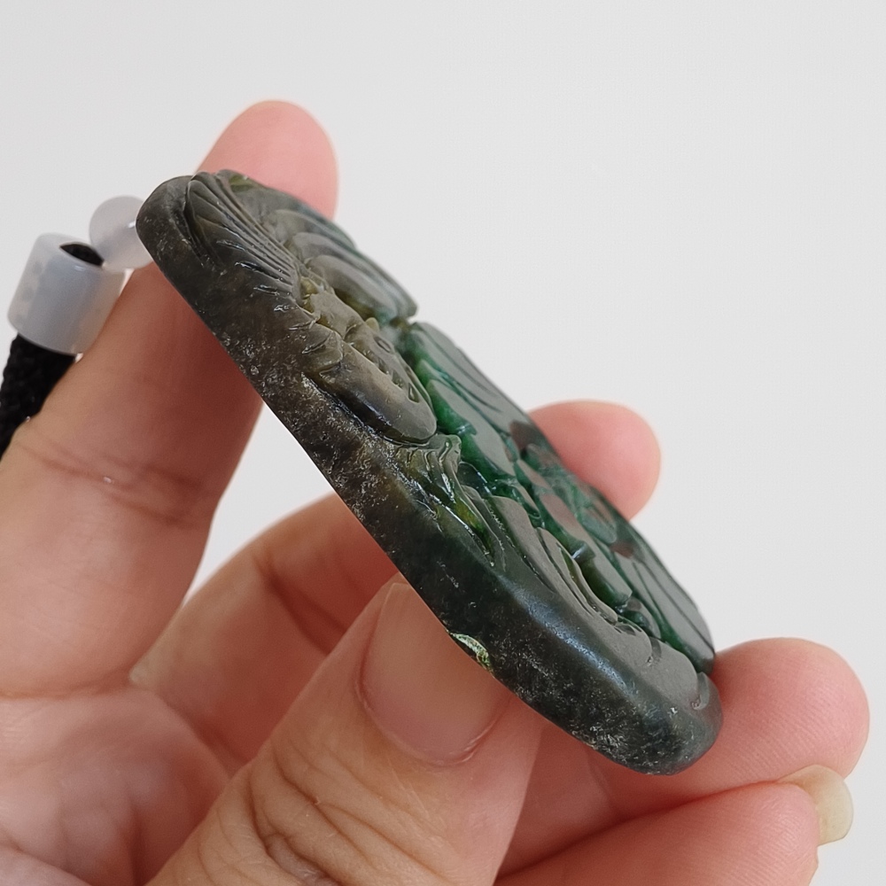 Natural Certificated Type A Untreated 59X39mm Dark Green Burmese Jadeite Rectangle Pendant With Flowers And Phoenix Carved,DIY Jewelry Supplies