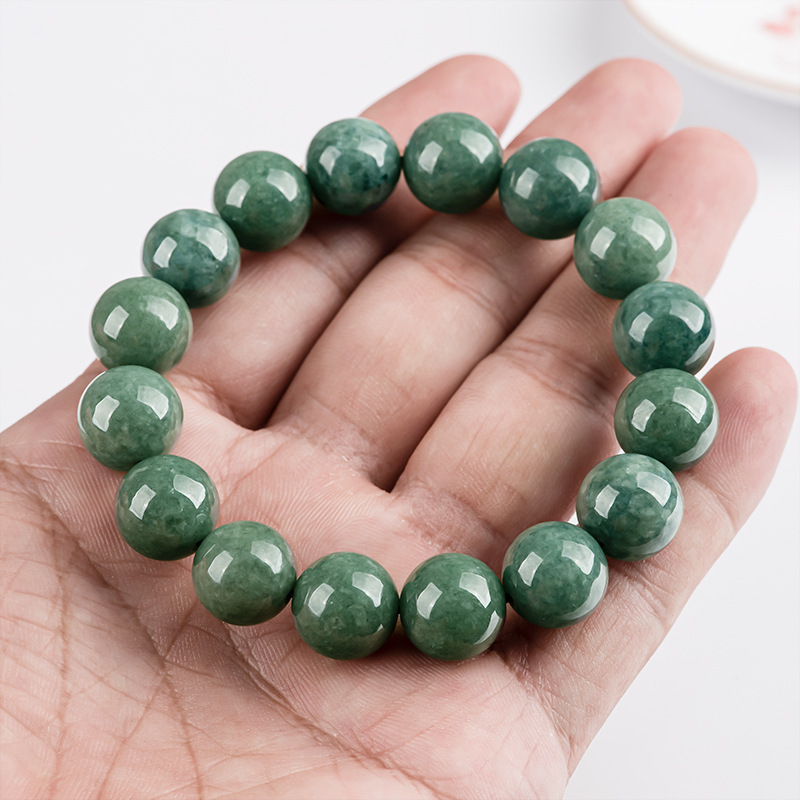 Natural Type A Untreated Icy Watery Bean Green Burmese Jadeite Hand Carved Round Beads Bracelet,Ball Beads Bracelet,DIY Jewelry Supplies