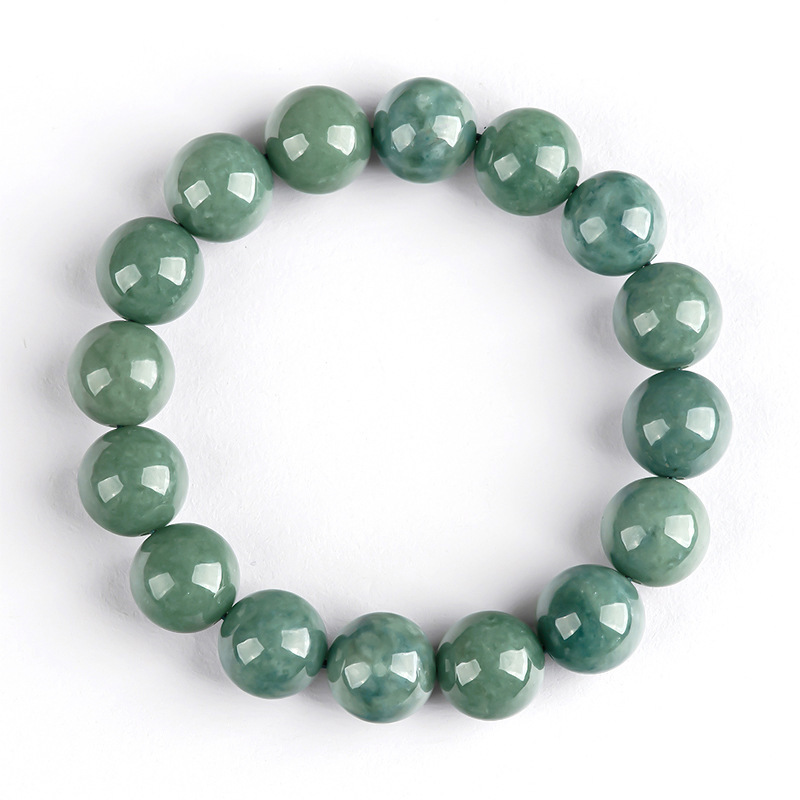 Natural Type A Untreated Icy Watery Bean Green Burmese Jadeite Hand Carved Round Beads Bracelet,Ball Beads Bracelet,DIY Jewelry Supplies
