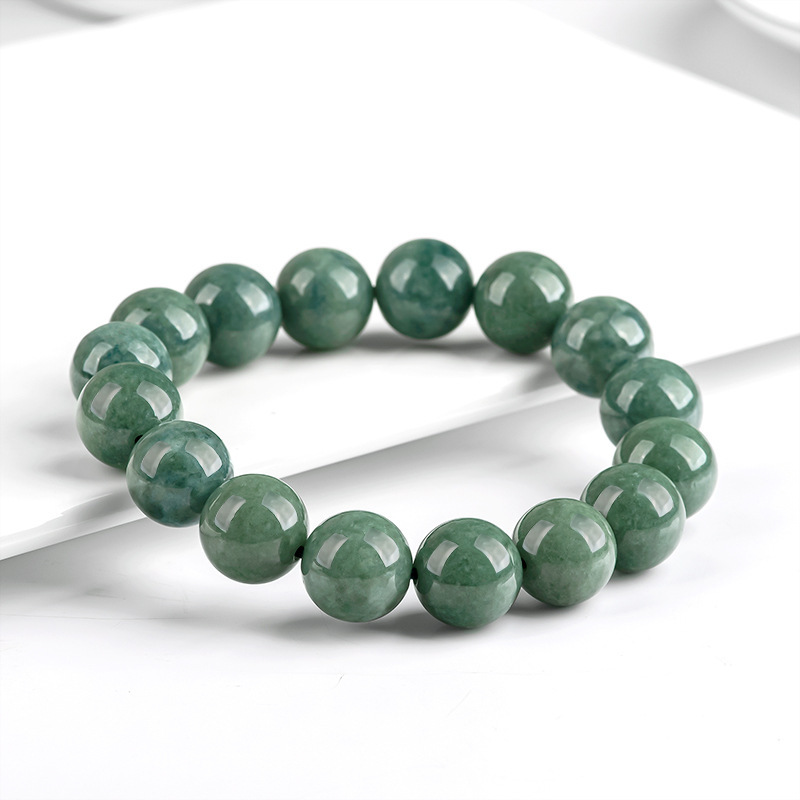 Natural Type A Untreated Icy Watery Bean Green Burmese Jadeite Hand Carved Round Beads Bracelet,Ball Beads Bracelet,DIY Jewelry Supplies