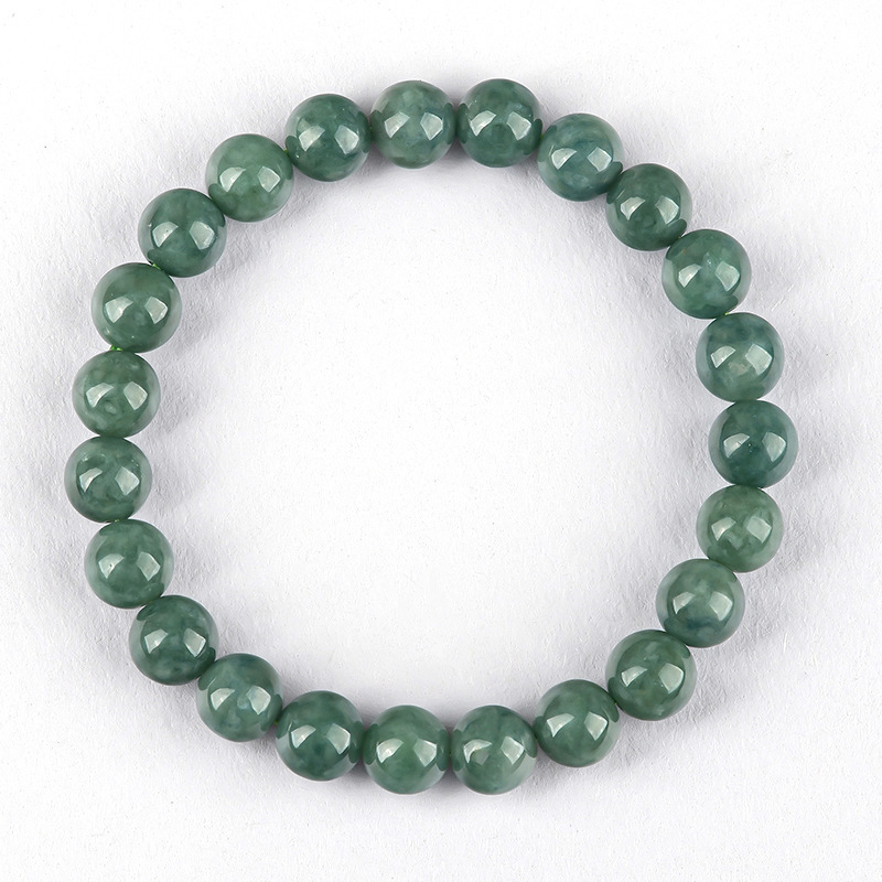 Natural Type A Untreated Icy Watery Bean Green Burmese Jadeite Hand Carved Round Beads Bracelet,Ball Beads Bracelet,DIY Jewelry Supplies