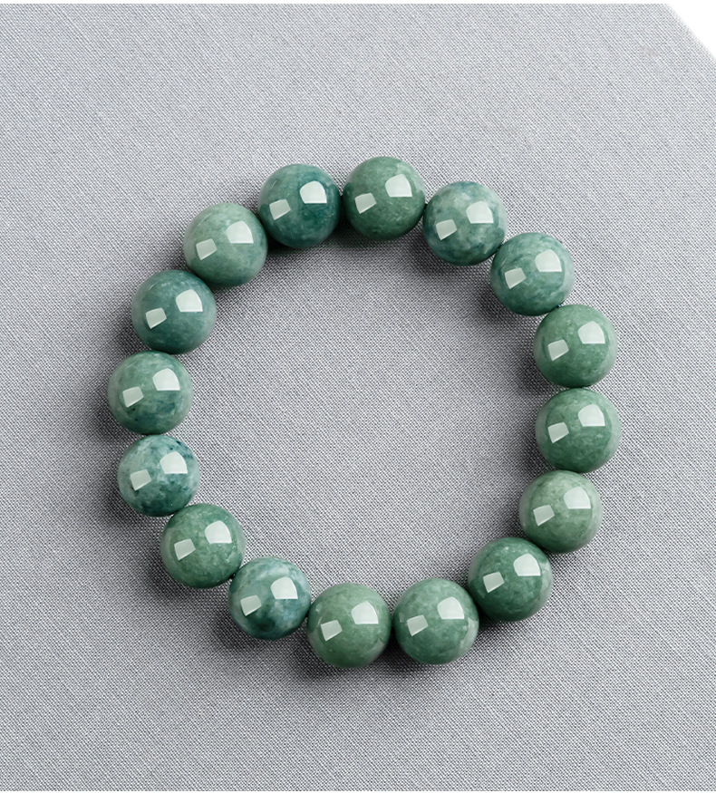Natural Type A Untreated Icy Watery Bean Green Burmese Jadeite Hand Carved Round Beads Bracelet,Ball Beads Bracelet,DIY Jewelry Supplies