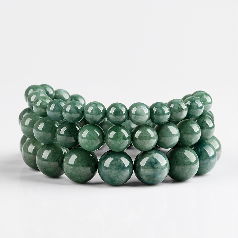 Natural Type A Untreated Icy Watery Bean Green Burmese Jadeite Hand Carved Round Beads Bracelet,Ball Beads Bracelet,DIY Jewelry Supplies