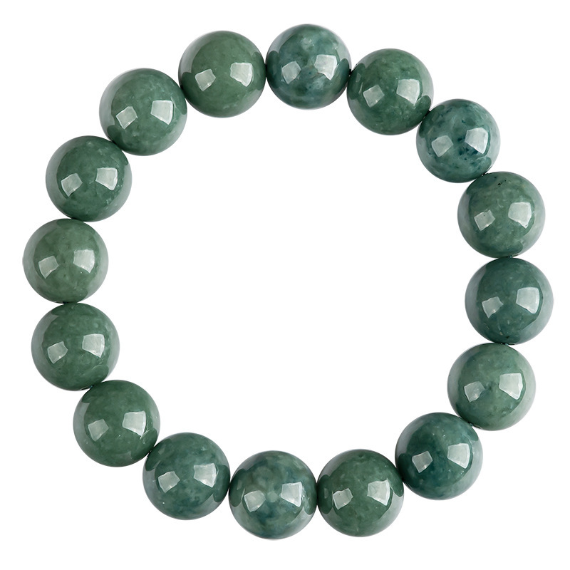 Natural Type A Untreated Icy Watery Bean Green Burmese Jadeite Hand Carved Round Beads Bracelet,Ball Beads Bracelet,DIY Jewelry Supplies