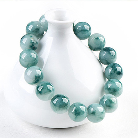 Natural Type A Untreated 12.5mm White Jadeite With Floating Blue Patterns Round Beads Bracelet,Ball Beads Bracelet,DIY Jewelry Supplies