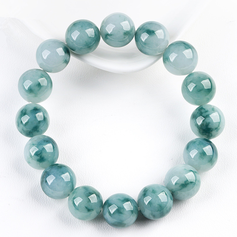 Natural Type A Untreated 12.5mm White Jadeite With Floating Blue Patterns Round Beads Bracelet,Ball Beads Bracelet,DIY Jewelry Supplies