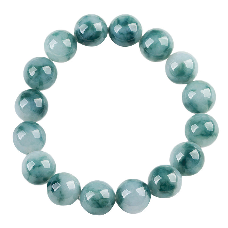 Natural Type A Untreated 12.5mm White Jadeite With Floating Blue Patterns Round Beads Bracelet,Ball Beads Bracelet,DIY Jewelry Supplies