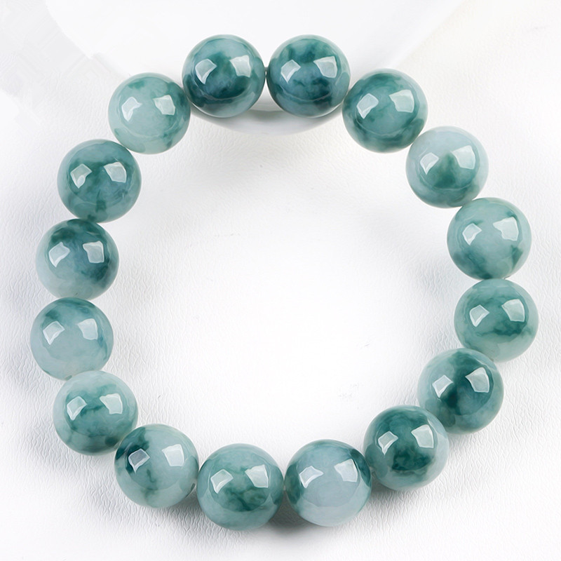 Natural Type A Untreated 12.5mm White Jadeite With Floating Blue Patterns Round Beads Bracelet,Ball Beads Bracelet,DIY Jewelry Supplies