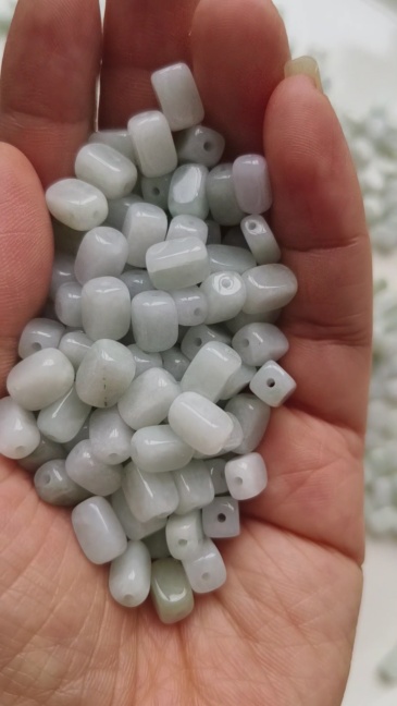30pcs 8x6mm Natural Type A Green White Green Watery Burmese Jadeite Smooth Rectangle Beads,Burma Jadeite Loose Beads,DIY Jewelry Supplies