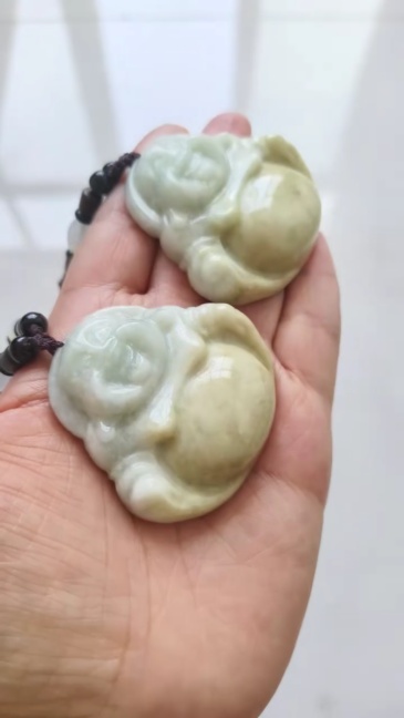Natural Hand Carved Yellow Color Heated Burmese Jadeite Maitreya Buddha Pendant,Yellow Green Pendant,Amulet Pendant,DIY Jewelry Supplies
