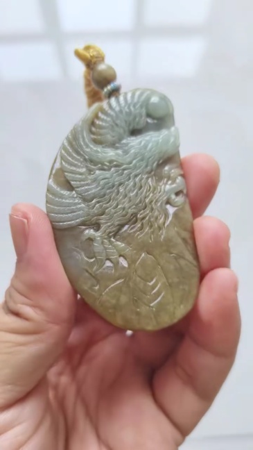 Unique Certificated Type A Untreated Green Blue Watery Burmese Jadeite Irregular Pendant With Eagle  Carved,DIY Jewelry Supplies