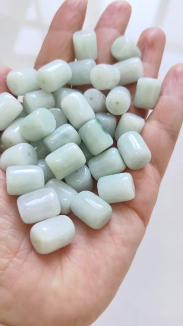 10pcs Natural Type A Untreated 13X10mm Green Icy Waxy Burmese Jadeite Barrel Beads,Burma Jadeite Loose Beads,DIY Jewelry Supplies