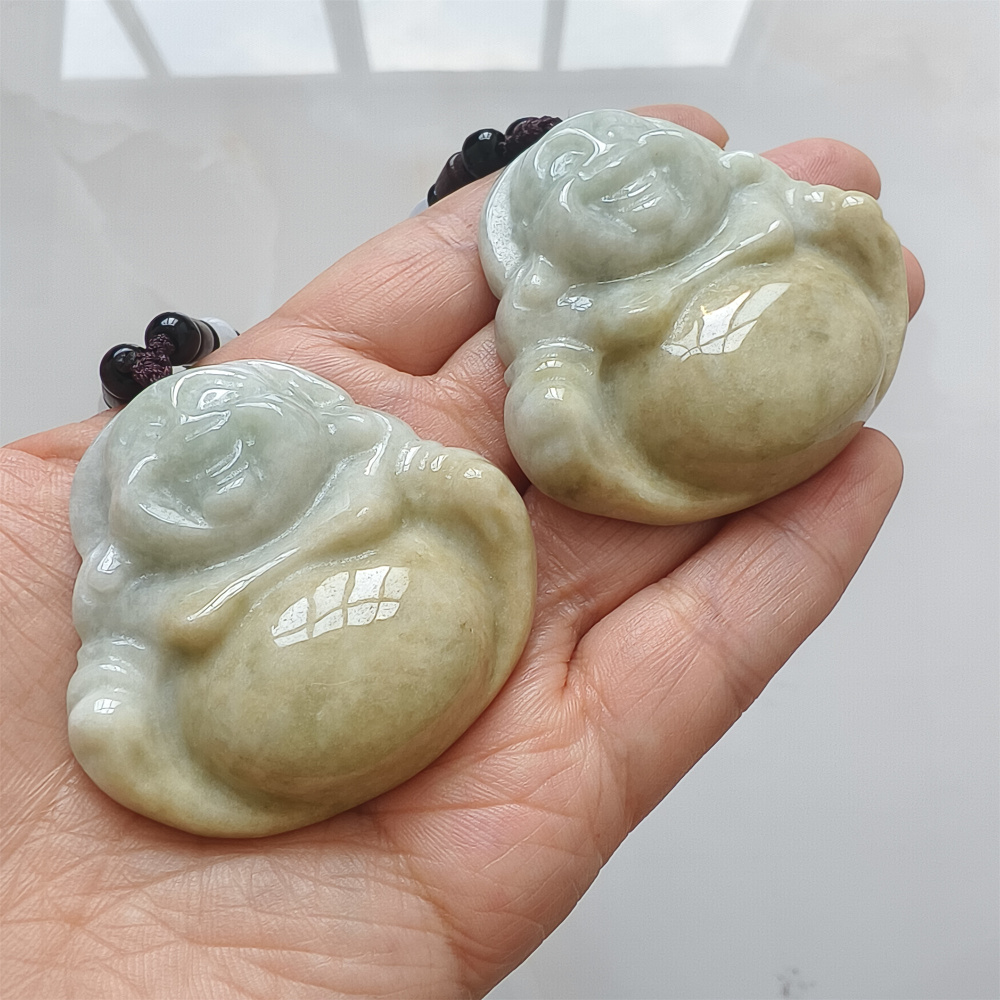 Natural Hand Carved Yellow Color Heated Burmese Jadeite Maitreya Buddha Pendant,Yellow Green Pendant,Amulet Pendant,DIY Jewelry Supplies