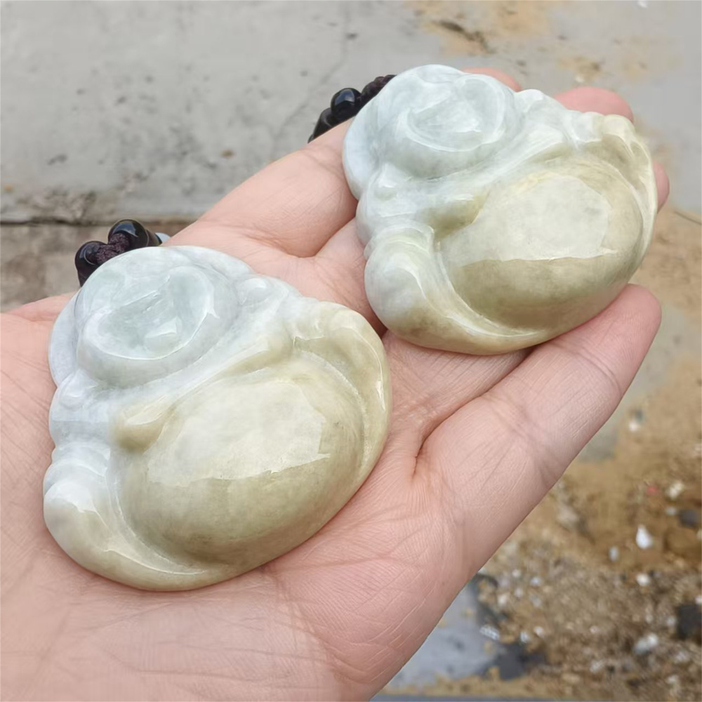 Natural Hand Carved Yellow Color Heated Burmese Jadeite Maitreya Buddha Pendant,Yellow Green Pendant,Amulet Pendant,DIY Jewelry Supplies
