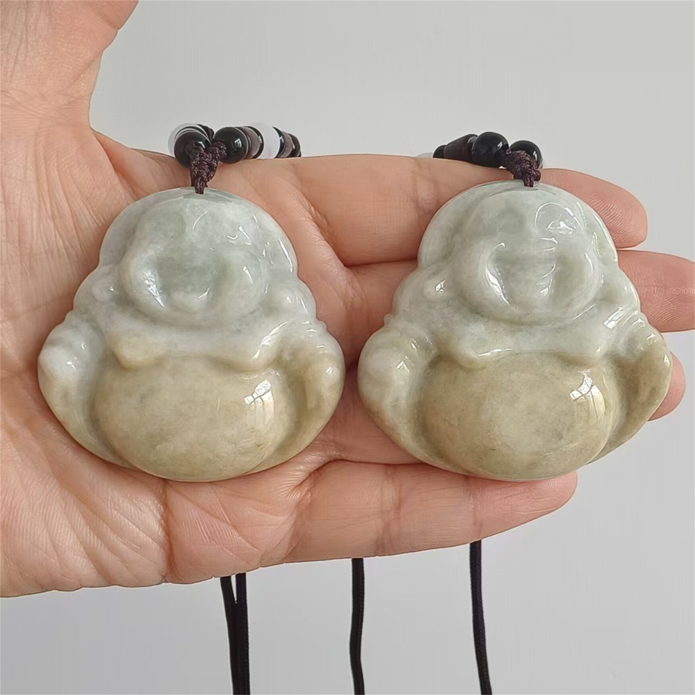 Natural Hand Carved Yellow Color Heated Burmese Jadeite Maitreya Buddha Pendant,Yellow Green Pendant,Amulet Pendant,DIY Jewelry Supplies