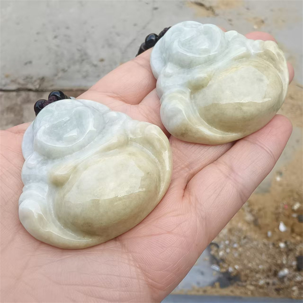 Natural Hand Carved Yellow Color Heated Burmese Jadeite Maitreya Buddha Pendant,Yellow Green Pendant,Amulet Pendant,DIY Jewelry Supplies